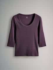 The Set Brown/Purple/Pink/White 4 Pack Scoop Neck 3/4 Sleeve Ribbed T-Shirts - Image 9 of 11