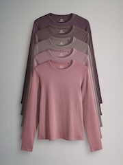 The Set Purple/Light Purple/Pink/Brown/Stripe/Brown Ribbed Long Sleeve T-Shirts 5 Pack - Image 1 of 8