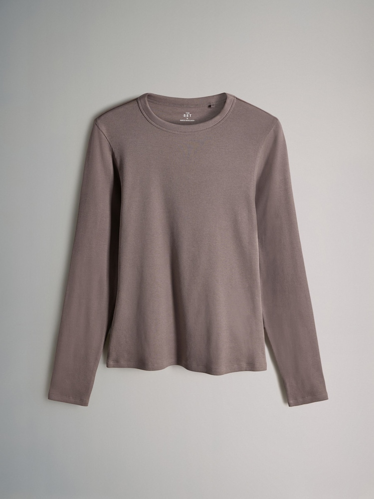The Set Purple/Light Purple/Pink/Brown/Stripe/Brown Ribbed Long Sleeve T-Shirts 5 Pack - Image 2 of 8