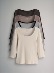 The Set Black/Stripe/Grey/White 4 Pack Scoop Neck 3/4 Sleeve Ribbed T-Shirts - Image 1 of 7
