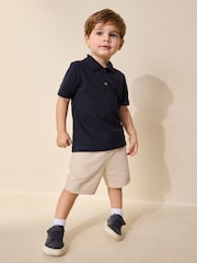Navy Short Sleeve Textured Polo Shirt and Shorts Set (3mths-7yrs) - Image 1 of 3