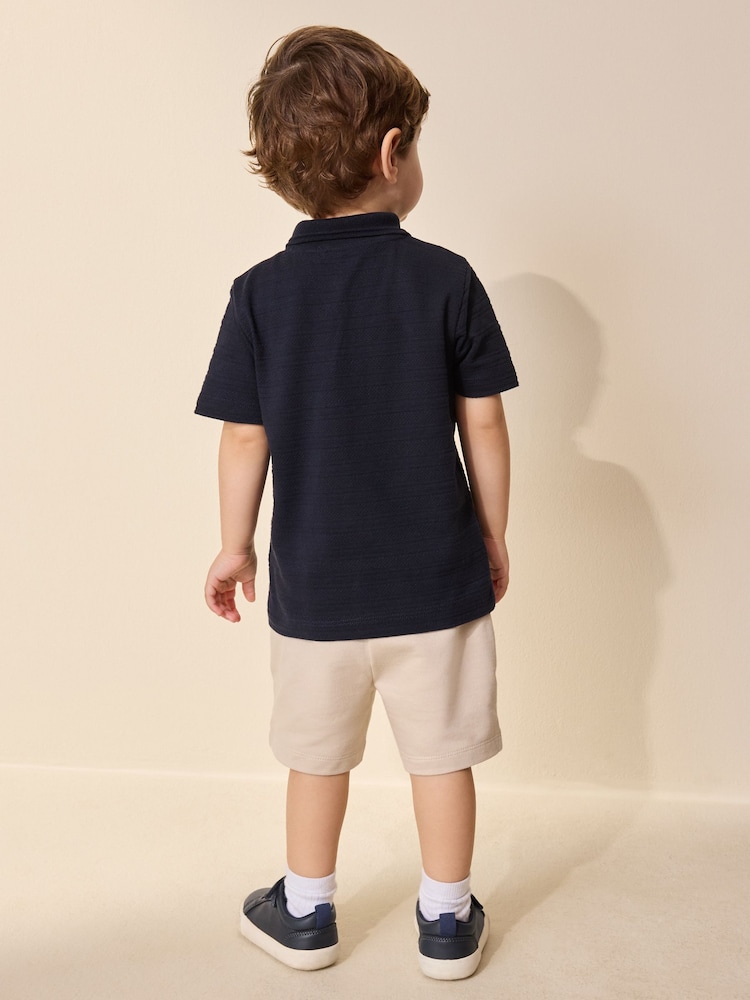 Navy Short Sleeve Textured Polo Shirt and Shorts Set (3mths-7yrs) - Image 3 of 3 Navy Short Sleeve Textured Polo Shirt and Shorts Set (3mths-7yrs) - Image 3 of 3