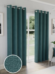 Enhanced Living Teal Austin Blackout Thermal Linen Look Pair of Eyelet Curtains - Image 1 of 5