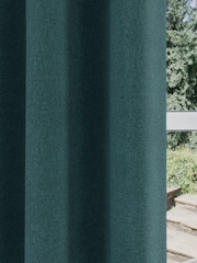 Enhanced Living Teal Austin Blackout Thermal Linen Look Pair of Eyelet Curtains - Image 3 of 5