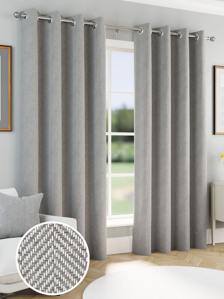 Enhanced Living Grey Chester Thermal Blackout Eyelet Curtains - Image 1 of 4