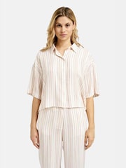 Smith & Soul Natural Striped Cropped Shirt Blouse - Image 2 of 6