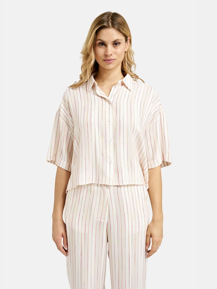 Smith & Soul Natural Striped Cropped Shirt Blouse - Image 2 of 6