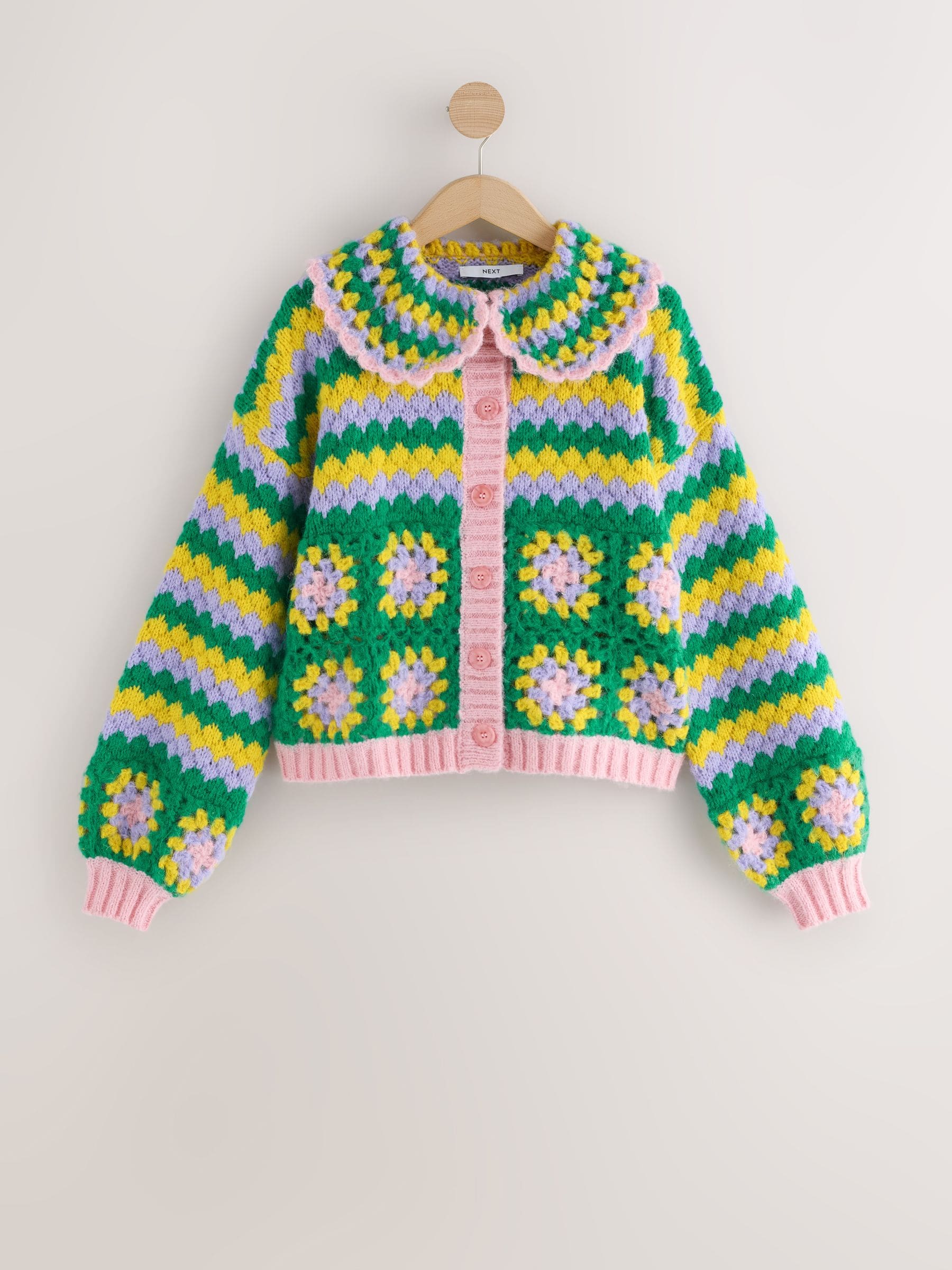 Buy Green Multi Patch Hand Crochet Collar Cardigan from Next USA