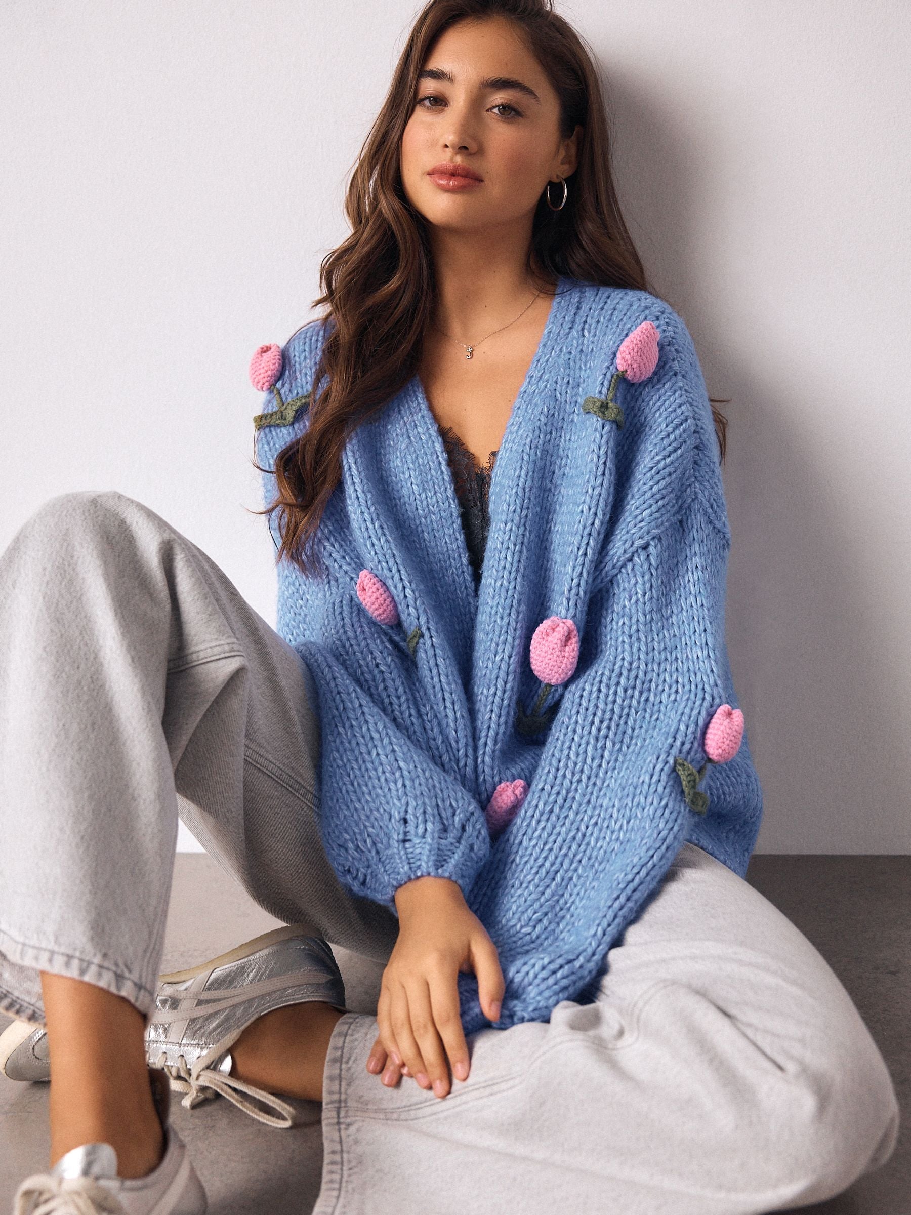 Buy Bright Blue 3D Tulip Soft Touch Chunky Knit Cardigan from Next