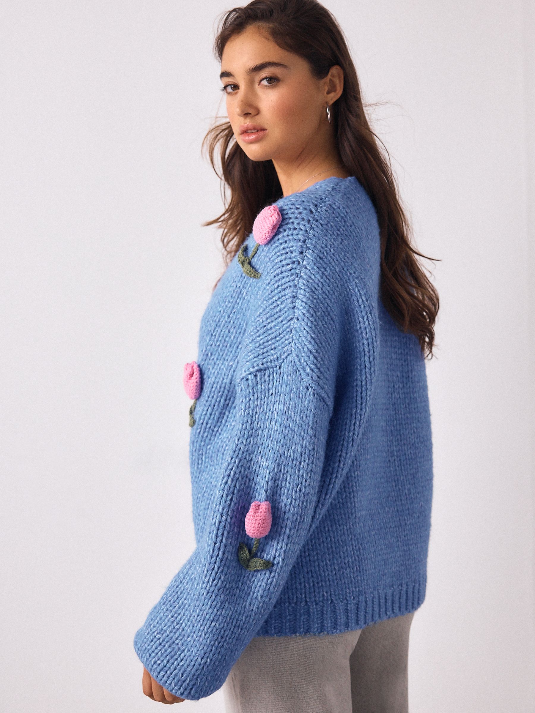 Buy Bright Blue 3D Tulip Soft Touch Chunky Knit Cardigan from Next ...