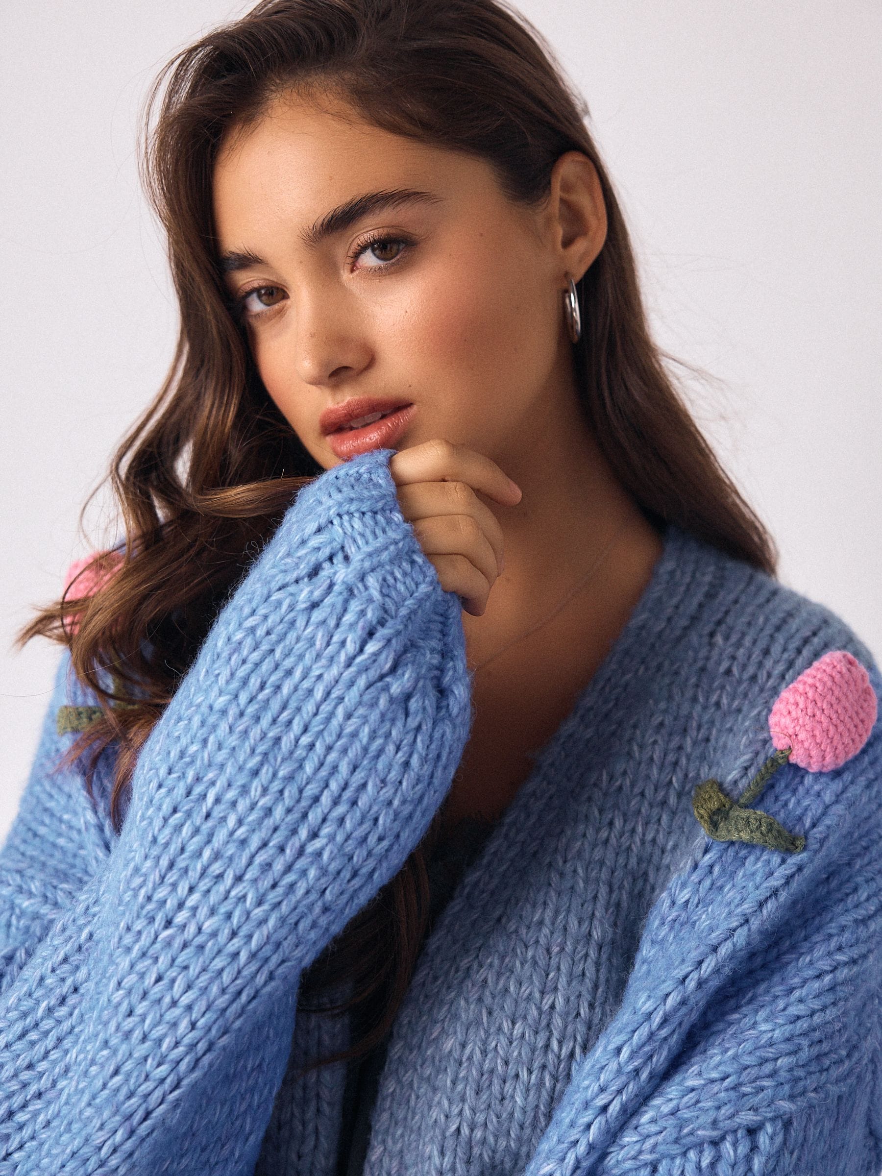 Buy Bright Blue 3D Tulip Soft Touch Chunky Knit Cardigan from the