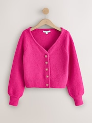 Bright Pink Heart Button Cardigan With Wool - Image 1 of 3