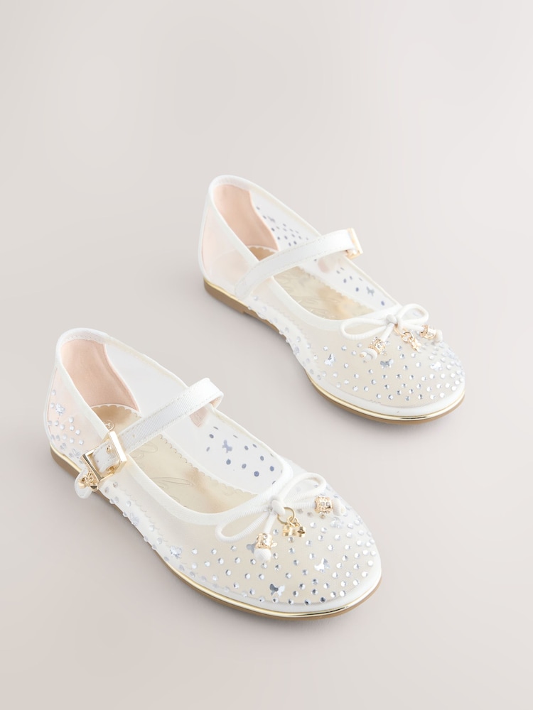 Baker by Ted Baker Mesh Diamante Mary Jane Occasion White Shoes - Image 1 of 6