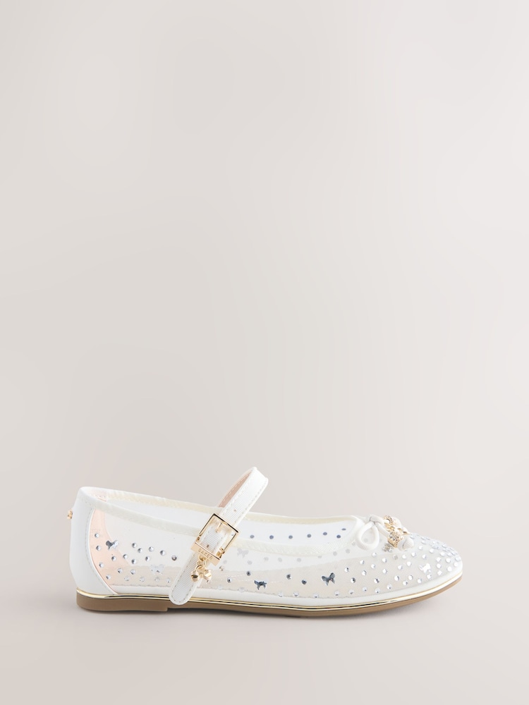 Baker by Ted Baker Mesh Diamante Mary Jane Occasion White Shoes - Image 2 of 6