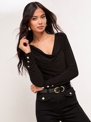 Lipsy Black Long Sleeve Cowl Neck Top - Image 2 of 4