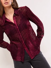 Lipsy Burgundy Velvet Dogtooth Shirt - Image 2 of 4