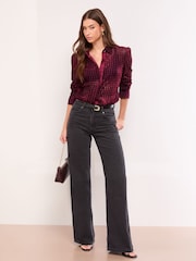 Lipsy Burgundy Velvet Dogtooth Shirt - Image 3 of 4