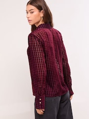 Lipsy Burgundy Velvet Dogtooth Shirt - Image 4 of 4