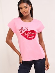 Lipsy Pink Christmas Kisses Crew Neck T-Shirt - Image 3 of 4