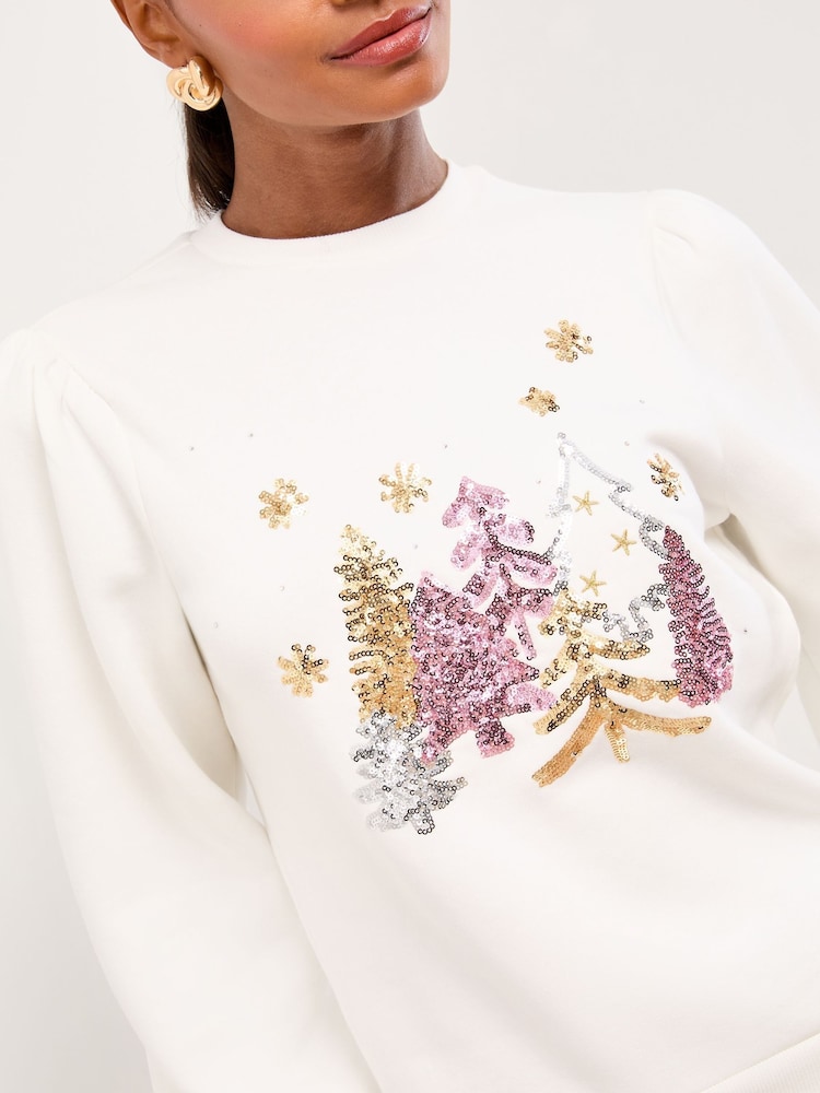 Lipsy Sequin Christmas Tree Sweatshirt - Image 2 of 4