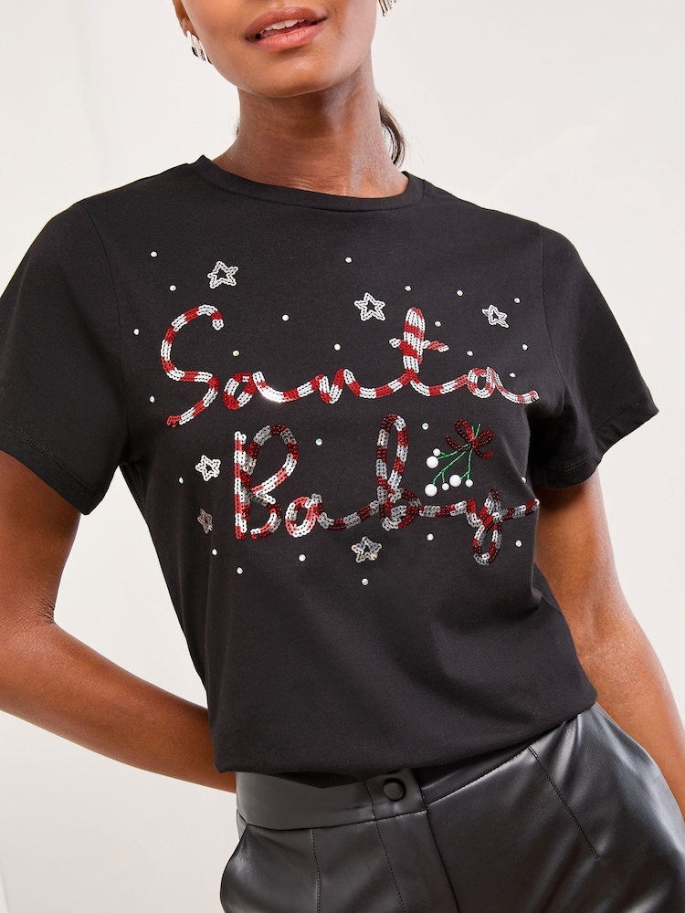 Lipsy Santa Baby Crew Neck T-Shirt - Image 1 of 4