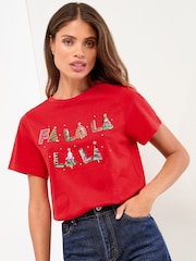 Lipsy Red Fa La La La Crew Neck T-Shirt - Image 3 of 4