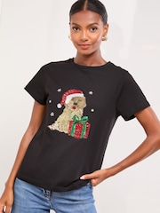 Lipsy Christmas Cockapoo Crew Neck T-Shirt - Image 3 of 4