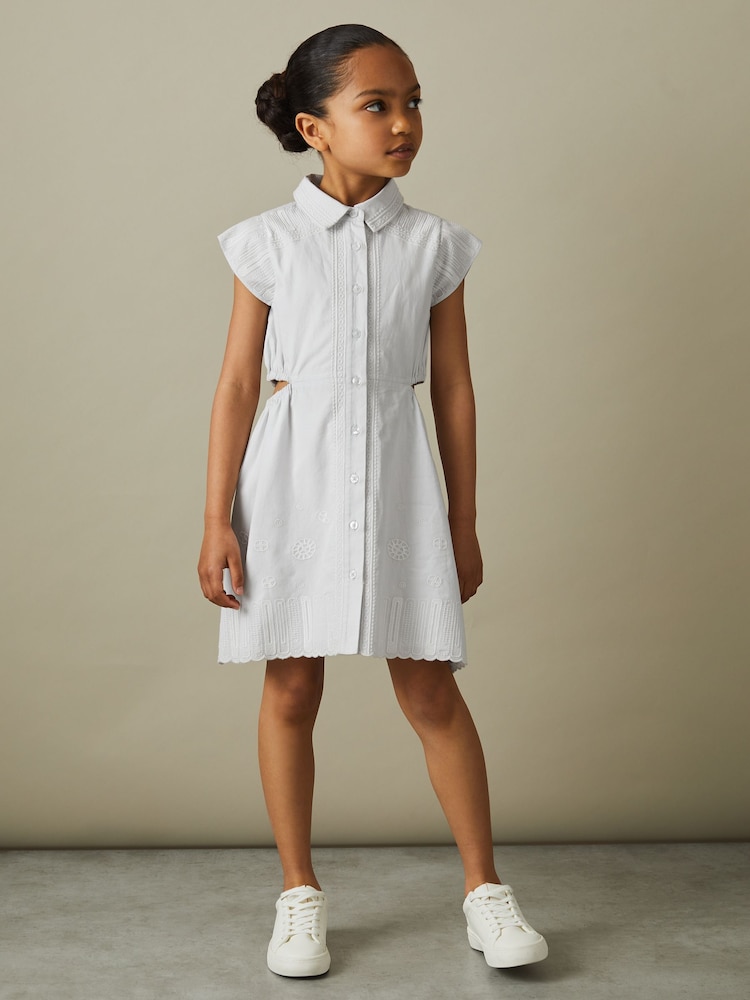 Reiss Blue Elliot 4-9 yrs Cotton Embroidered Cut-Out Dress - Image 1 of 4