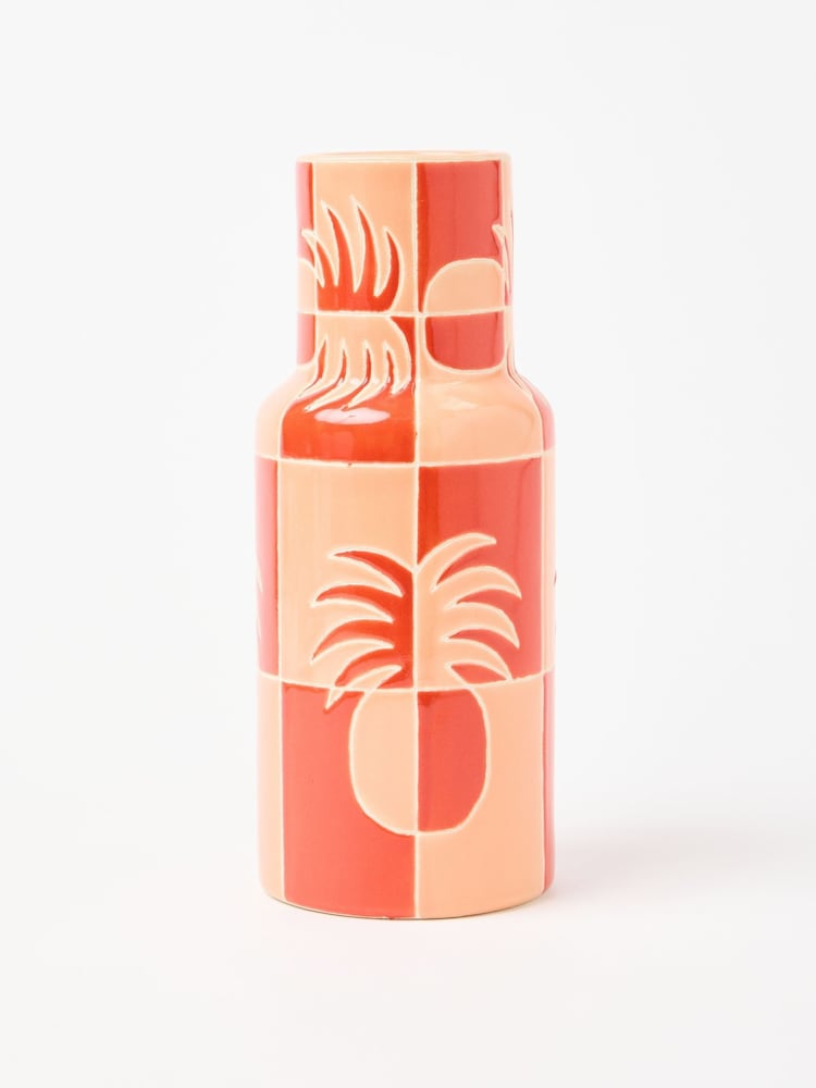 Oliver Bonas Pink Pineapple Chequerboard Ceramic Vase - Image 1 of 3