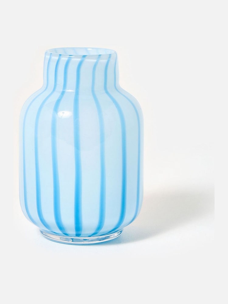 Oliver Bonas Blue Maha Stripe Glass Vase - Image 1 of 6