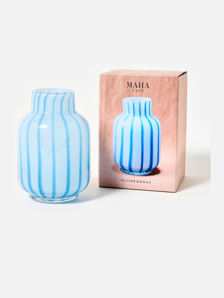 Oliver Bonas Blue Maha Stripe Glass Vase - Image 2 of 6