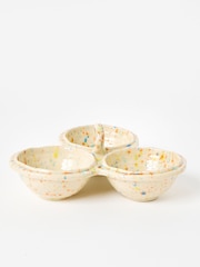 Oliver Bonas Cream Tami Splatter Ceramic Triple Dip Bowl - Image 1 of 5