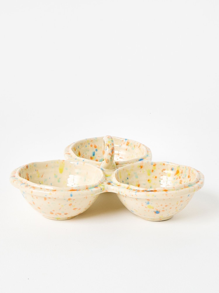 Oliver Bonas Cream Tami Splatter Ceramic Triple Dip Bowl - Image 1 of 5