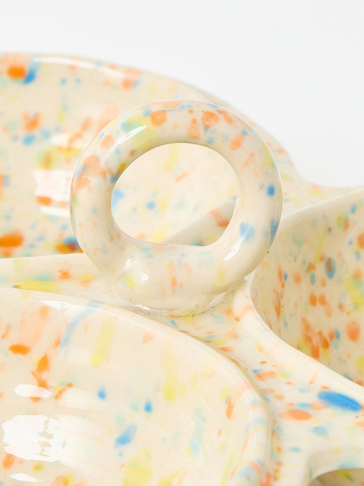 Oliver Bonas Cream Tami Splatter Ceramic Triple Dip Bowl - Image 2 of 5