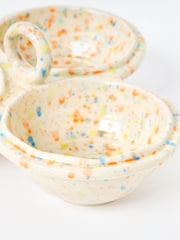 Oliver Bonas Cream Tami Splatter Ceramic Triple Dip Bowl - Image 3 of 5