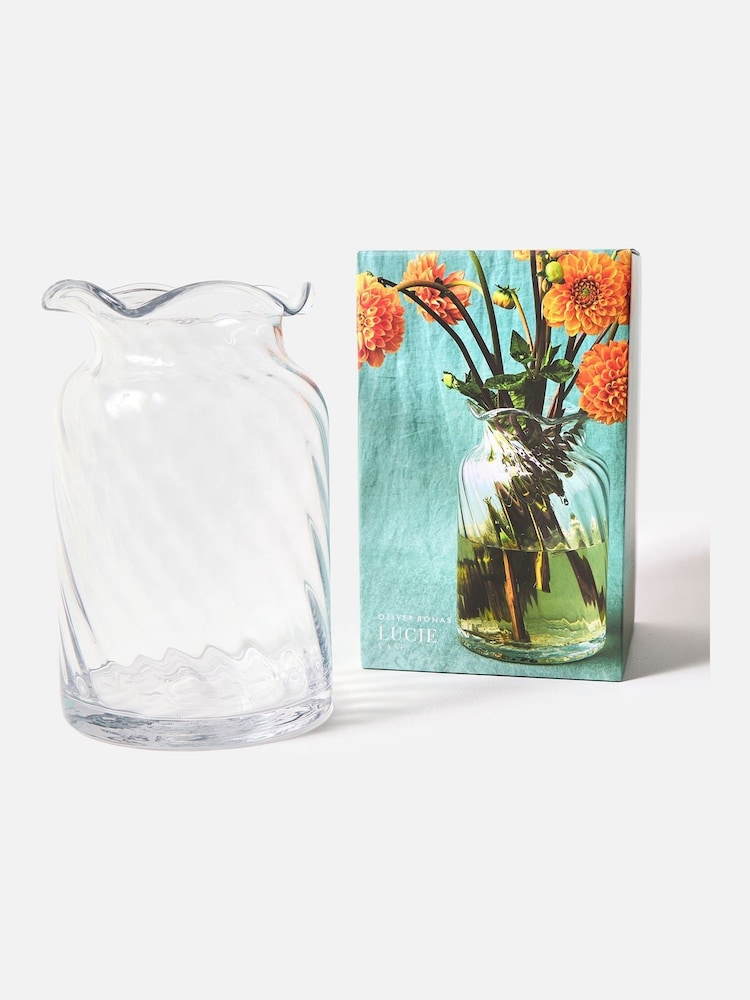 Oliver Bonas Clear Lucie Wavy Glass Vase - Image 2 of 6 Oliver Bonas Clear Lucie Wavy Glass Vase - Image 2 of 6