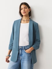 Blue Relaxed Ruched Sleeve Blazer - Image 1 of 9