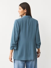 Blue Relaxed Ruched Sleeve Blazer - Image 3 of 9