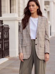 Brown N.Premium Check Linen Rich Single Breasted Blazer - Image 2 of 7