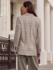 Brown N.Premium Check Linen Rich Single Breasted Blazer - Image 3 of 7