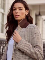 Brown N.Premium Check Linen Rich Single Breasted Blazer - Image 4 of 7