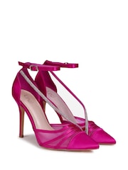 Linzi Pink Gretchen Satin & Mesh Court Heels With Diamante Wrap Over Front Strap - Image 4 of 5
