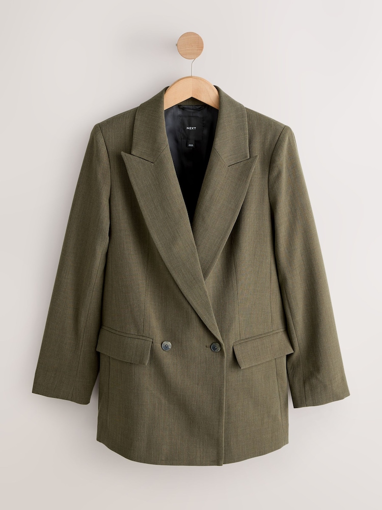 Khaki Green Relaxed Crosshatch Blazer - Image 1 of 4 Khaki Green Relaxed Crosshatch Blazer - Image 1 of 4