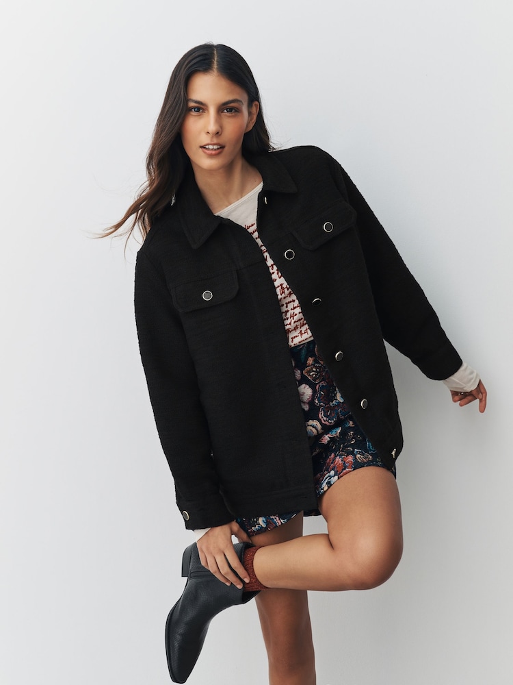 Black Boucle Shacket - Image 1 of 7 Black Boucle Shacket - Image 1 of 7