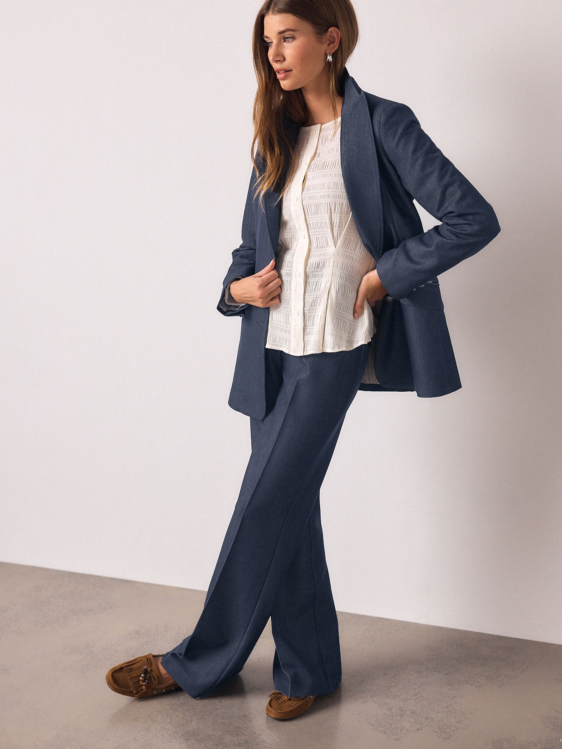 Buy Navy Blue Denim Look Fitted Single Breasted Blazer from Next
