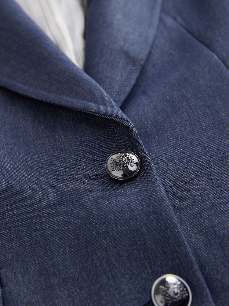 Denim Military Fitted Single Breasted Blazer - Image 4 of 4 Denim Military Fitted Single Breasted Blazer - Image 4 of 4