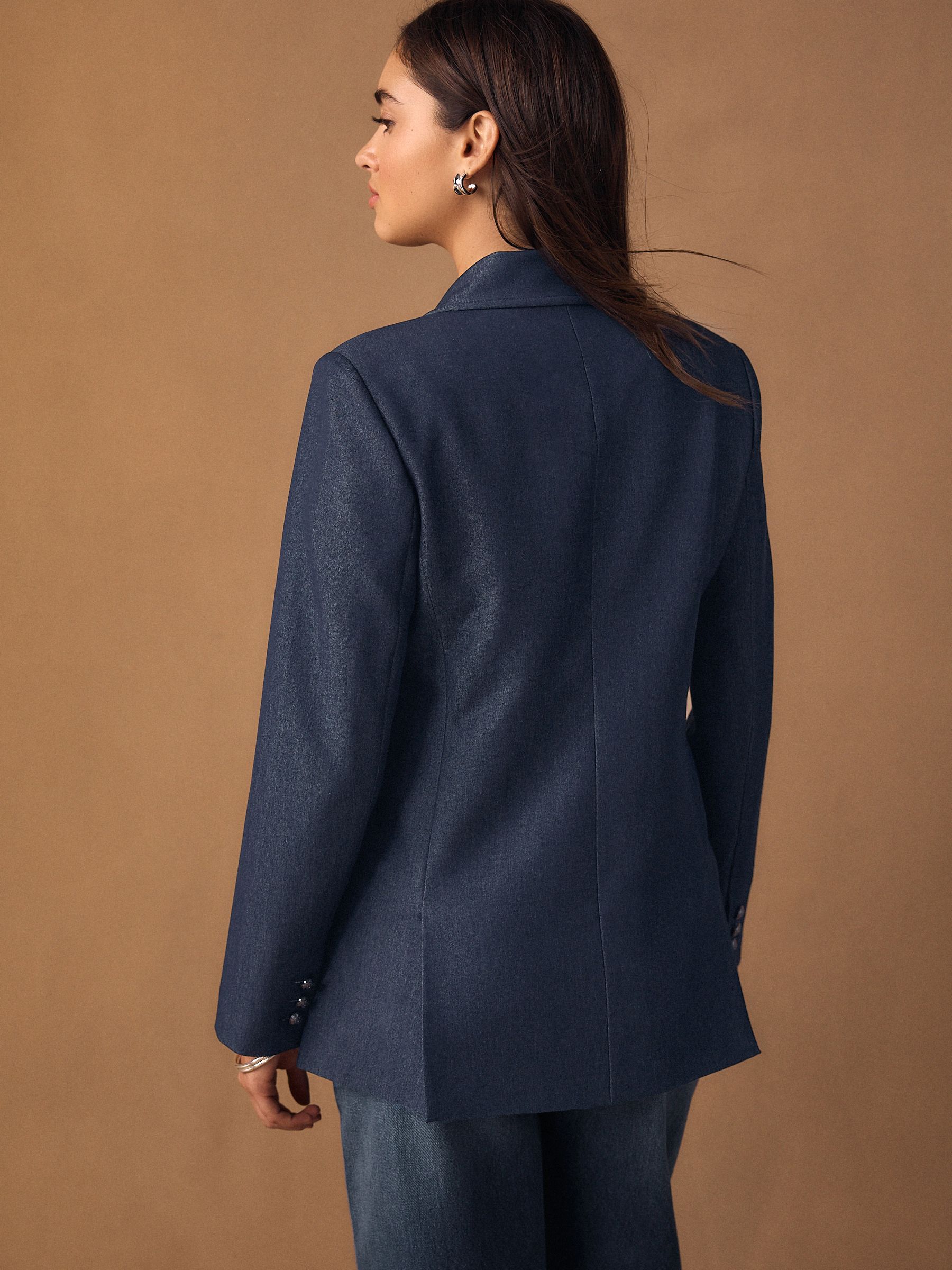 Buy Navy Blue Denim Look Fitted Single Breasted Blazer from Next