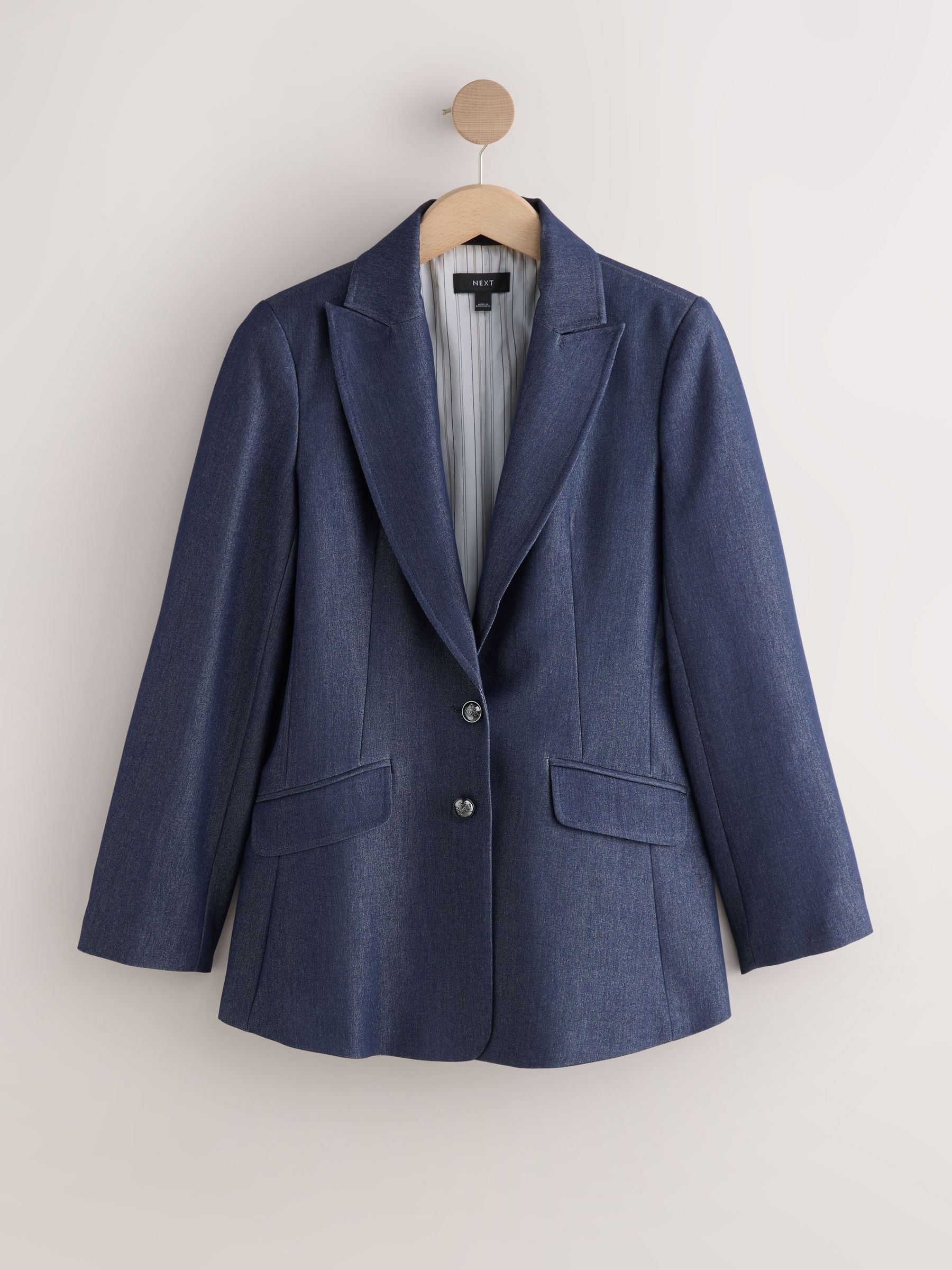 Buy Navy Blue Denim Look Fitted Single Breasted Blazer from Next