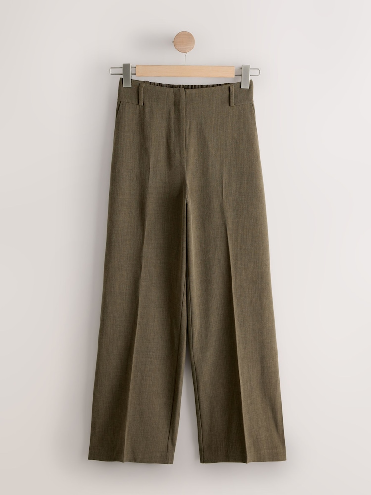 Khaki Green Crosshatch Elastic Waist Wide Leg Trousers - Image 1 of 3 Khaki Green Crosshatch Elastic Waist Wide Leg Trousers - Image 1 of 3