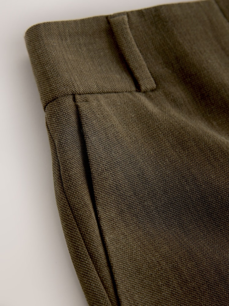 Khaki Green Crosshatch Elastic Waist Wide Leg Trousers - Image 2 of 3 Khaki Green Crosshatch Elastic Waist Wide Leg Trousers - Image 2 of 3